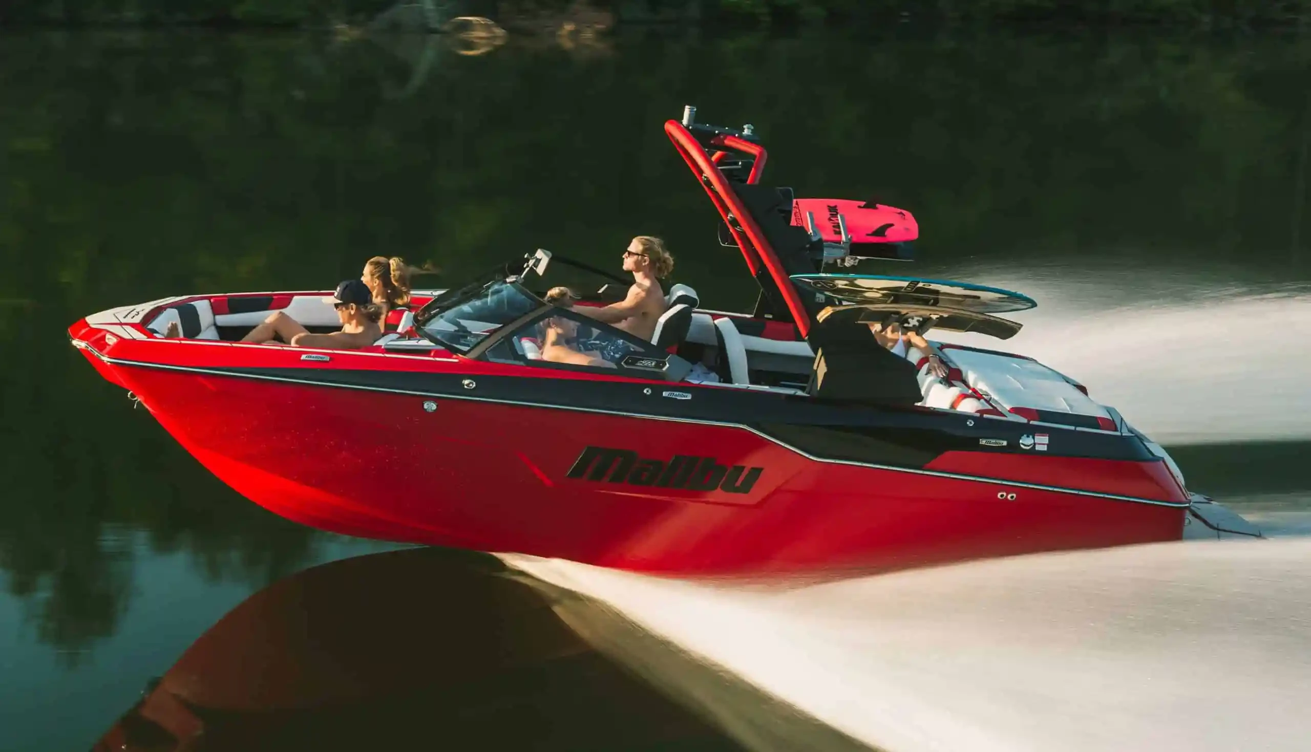 Speedboat on open water on a sunny day